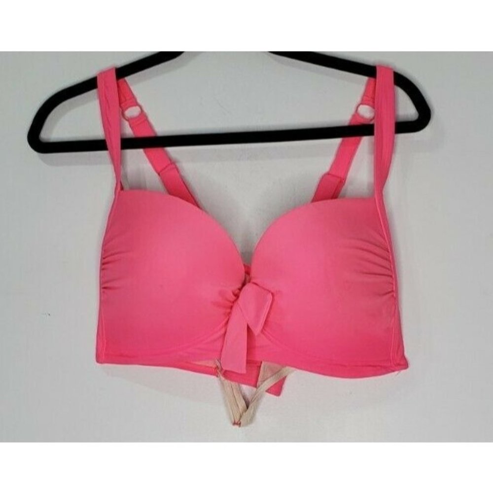 Torrid Size 2 Hot Pink Bikini Top Padded Retro Pin Up Bow Support